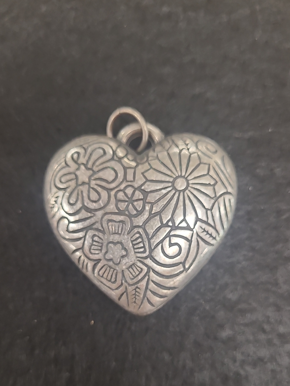 Silver Tone Floral Heart Pendant